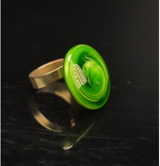 cabochon artisanal en verre "vert rosetta" pour bague, bracelet ou collier interchangeable en verre  (sans le support )