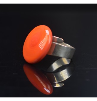 cabochon artisanal en verre "orange" pour bague, bracelet ou collier interchangeable en verre  (sans le support )