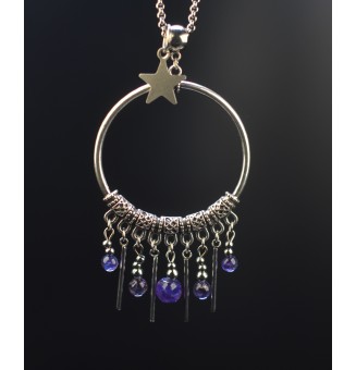 Collier artisanal en Perles de Verre violet - Acier Inoxydable