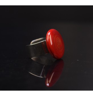 Bague en Verre rouge bordeaux - en Acier Inoxydable - bijou artisanal