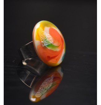 cabochon artisanal en verre "MULTICOLORE" pour bague ou collier interchangeable en verre  (sans le support )