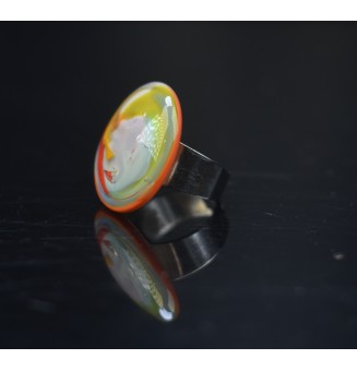 cabochon artisanal en verre "MULTICOLORE" pour bague ou collier interchangeable en verre  (sans le support )