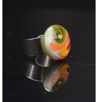 Bague en Verre filé artisanal , multicolore - en Acier Inoxydable - bijou artisanal