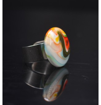 Bague en Verre filé artisanal , multicolore - en Acier Inoxydable - bijou artisanal