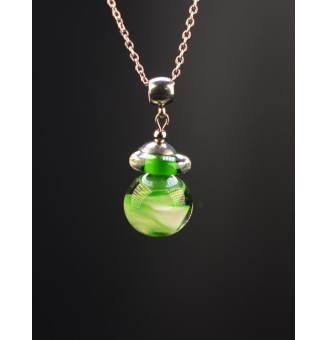 collier ARTISANAL"Vert ROSETTA", perles de verre filé - acier inoxydable