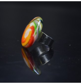 cabochon artisanal en verre "MULTICOLORE" pour bague ou collier interchangeable en verre  (sans le support )