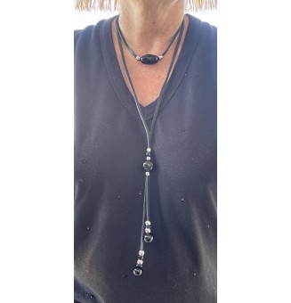 Collier noir en Cuir et Perles de Verre Filé – Nouveau Modèle