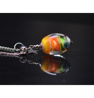 Collier "arc en ciel" en Perles de Verre multicolore avec Breloque ARBRE DE VIE - acier inoxydable