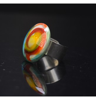 Bague en Verre filé artisanal , multicolore - en Acier Inoxydable - bijou artisanal