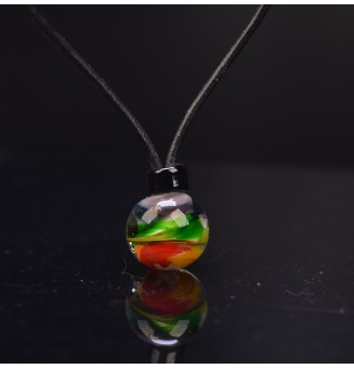 Collier en Perles de Verre Filé "arc en ciel" multicolore -cuir noir