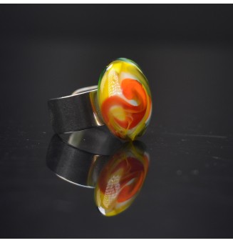 Bague en Verre filé artisanal , multicolore - en Acier Inoxydable - bijou artisanal