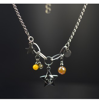 Collier soleil "jaune doré" en perles de verre et acier inoxydable