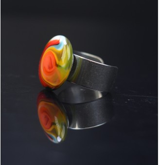 Bague en Verre filé artisanal , multicolore - en Acier Inoxydable - bijou artisanal