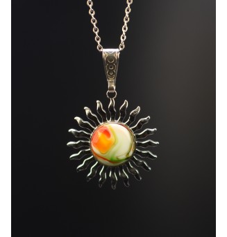 Collier Soleil en Acier Inoxydable avec Perle de Verre Filé Multicolore