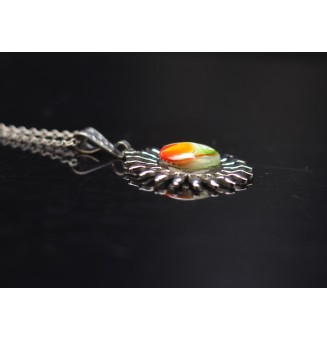 Collier Soleil en Acier Inoxydable avec Perle de Verre Filé Multicolore