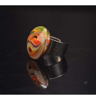 Bague en Verre filé artisanal , multicolore - en Acier Inoxydable - bijou artisanal