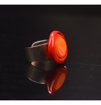 Bague en Verre filé artisanal , rouge orange abricot - en Acier Inoxydable - bijou artisanal