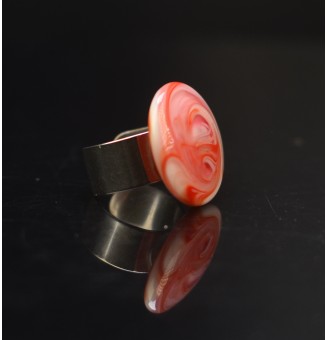 Bague en Verre filé artisanal , rose rouge- en Acier Inoxydable - bijou artisanal