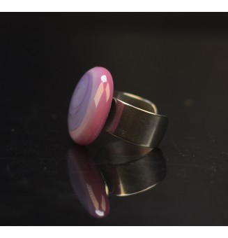 Bague en Verre filé artisanal , violet et violet rosé - en Acier Inoxydable - bijou artisanal