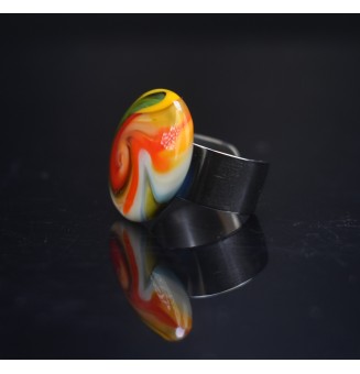 Bague en Verre filé artisanal , multicolore - en Acier Inoxydable - bijou artisanal