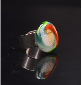 Bague en Verre filé artisanal , multicolore - en Acier Inoxydable - bijou artisanal