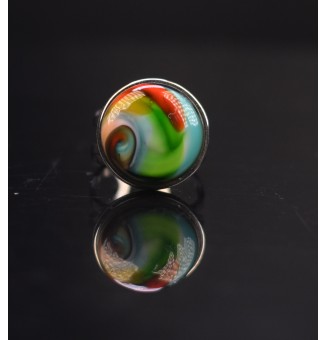 Bague en Verre Filé au Chalumeau "multicolore"  - acier INOXYDABLE