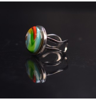 Bague en Verre Filé au Chalumeau "multicolore"  - acier INOXYDABLE