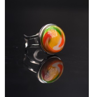 Bague en Verre Filé au Chalumeau "multicolore"  - acier INOXYDABLE