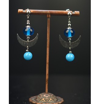 Boucles d'oreilles turquoise en Acier Inoxydable et Perles de Verre - Liloo Créations