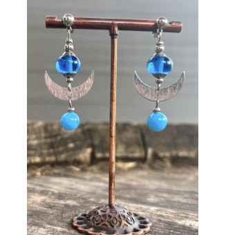 Boucles d'oreilles turquoise en Acier Inoxydable et Perles de Verre - Liloo Créations