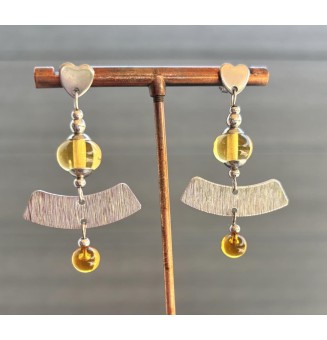 Boucles d'Oreilles "Rayons de Soleil" en Acier Inoxydable et Perles de Verre Filé