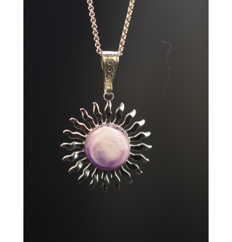 Collier Soleil en Acier Inoxydable avec Perle de Verre Filé Blanc et violet