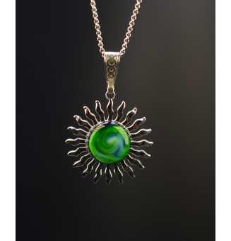 Collier Soleil en Acier Inoxydable avec Perle de Verre Filé BLEU VERT