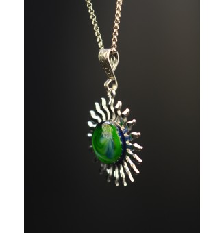 Collier Soleil en Acier Inoxydable avec Perle de Verre Filé BLEU VERT