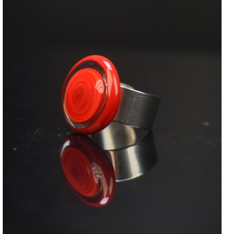 Bague en Verre filé artisanal , rouge  - en Acier Inoxydable - bijou artisanal