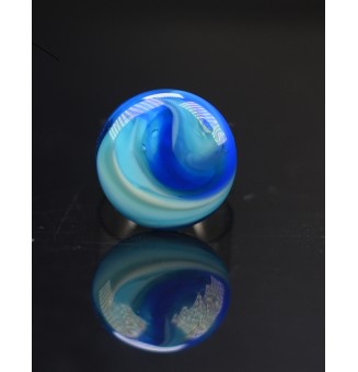 Bague en Verre filé artisanal , BLEU  - en Acier Inoxydable - bijou artisanal