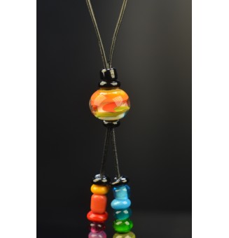 collier multicolore avec perles de verre filé et cuir noir - acier inoxydable