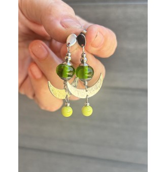 Boucles d'oreilles vertes en Acier Inoxydable et Perles de Verre - Liloo Créations