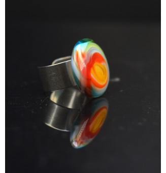 Bague en Verre Filé au Chalumeau "multicolore"  - acier INOXYDABLE