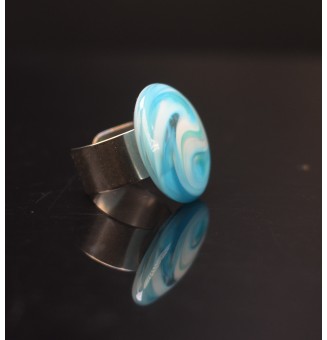 Bague en Verre filé artisanal , BLEU / VERT - en Acier Inoxydable - bijou artisanal