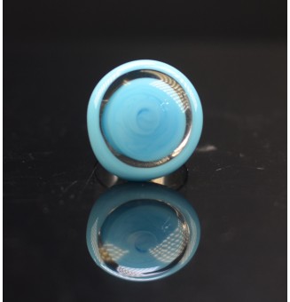 Bague en Verre filé artisanal , BLEU /turquoise opale - en Acier Inoxydable - bijou artisanal