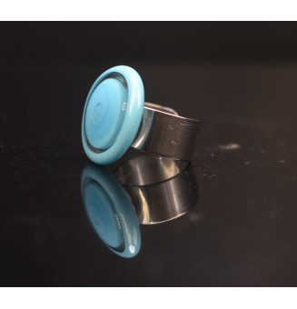 Bague en Verre filé artisanal , BLEU /turquoise opale - en Acier Inoxydable - bijou artisanal