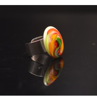 Bague en Verre Filé au Chalumeau "multicolore"  - acier INOXYDABLE