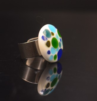 Bague en Verre filé artisanal , BLEU / VERT - en Acier Inoxydable - bijou artisanal