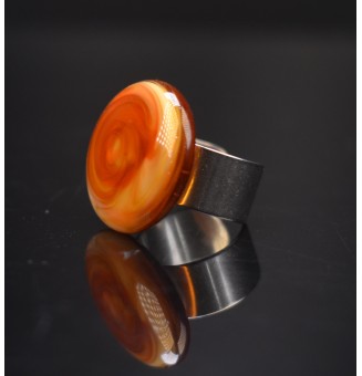 Bague en Verre Filé au Chalumeau "CARAMEL"  - acier INOXYDABLE