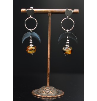 Boucles d’Oreilles NOIR et caramel - Élégance - par Liloo Créations