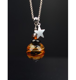 Collier en Verre Filé - Élégance Éternelle - verre filé Noir et caramel et acier inoxydable