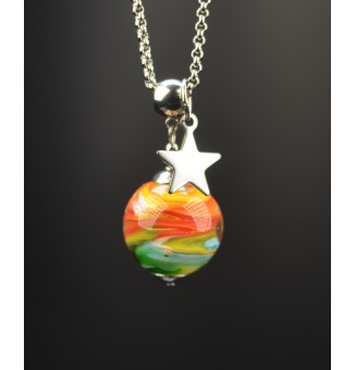 Collier "arc en ciel" en Perles de Verre multicolore avec Breloque Etoile - acier inoxydable