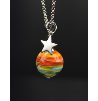 Collier "arc en ciel" en Perles de Verre multicolore avec Breloque Etoile - acier inoxydable