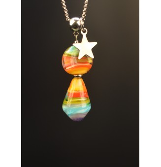 collier artisanal en verre filé au chalumeau  multicolore - 70 cm -  Acier inoxydable